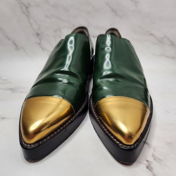 Marni Green Leather Flats with Gold Accents - Picture 3 of 10